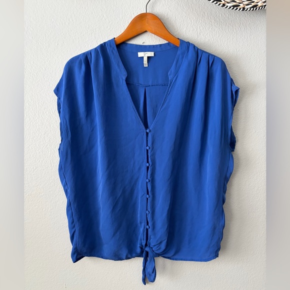 Joie Tops - Joie 100% Silk Blue Button Down Tie Front Blouse Women's Large